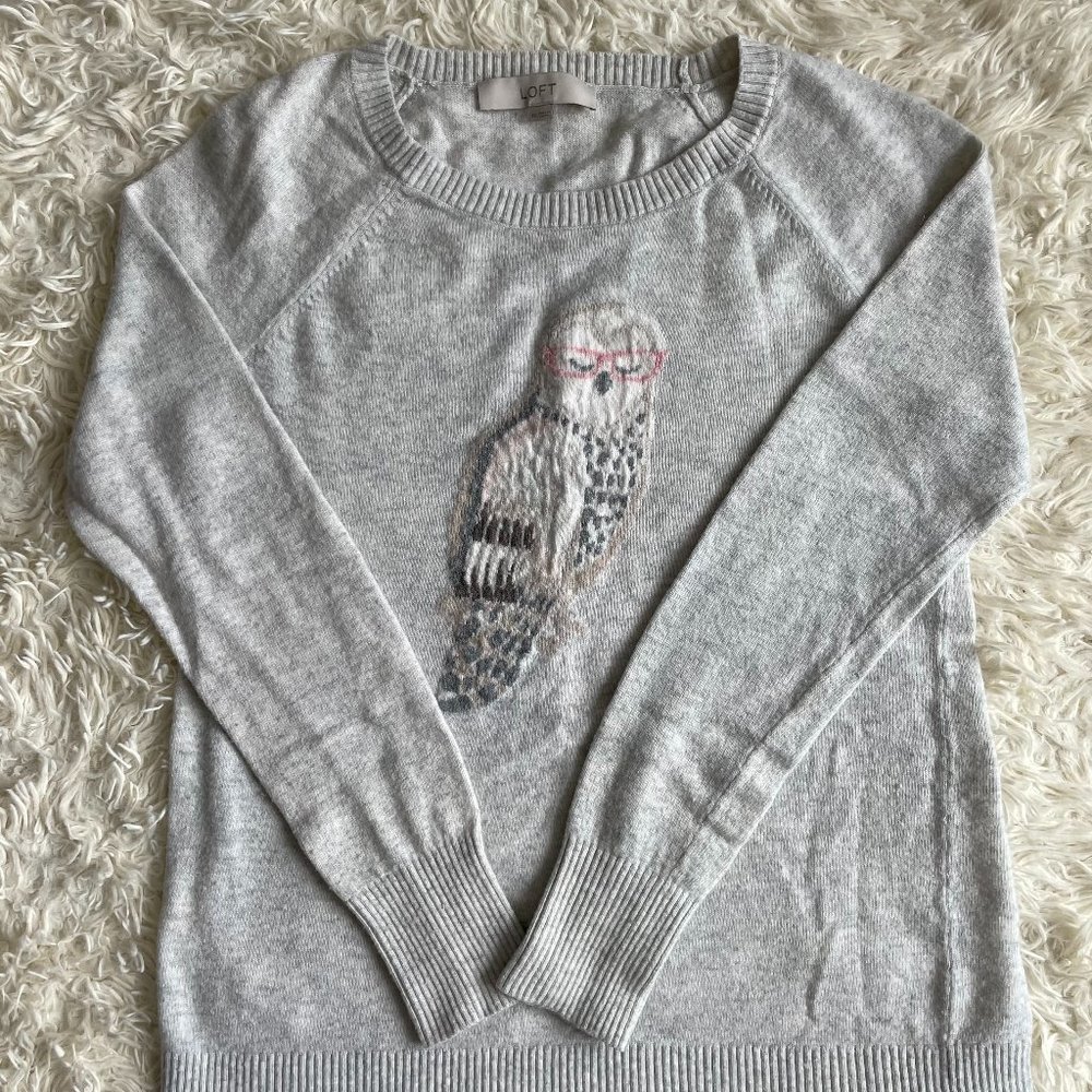 LOFT Owl Crew Neck Pullover Sweater